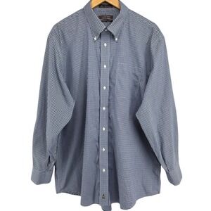 Nordstrom Smartcare Gingham Dress Shirt Mens 18/34 Traditional Fit Navy Blue
